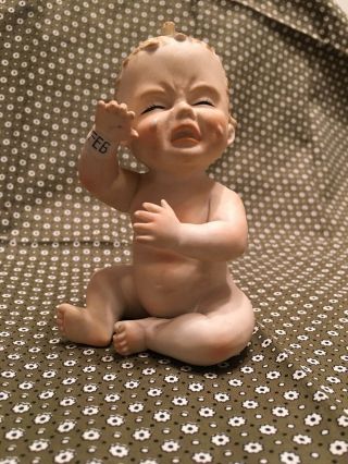 Vintage 1958 Tmj James Bisque Porcelain Crying Piano Baby Figurine February 4.  5 "