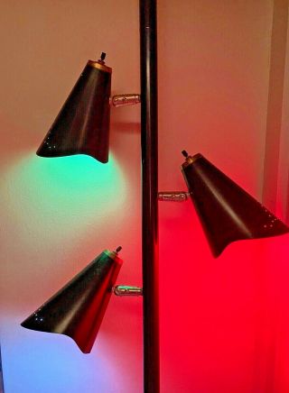 Vintage Mid Century Modern 3 - Light Tension Pole Lamp Ameoba Cone Starlight Shade