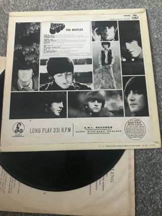 THE BEATLES RUBBER SOUL 12  ALBUM VINYL RECORD 1965 PMC 1267 3