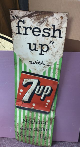 Vintage “fresh Up” With 7 Up Nothing Does It Like Seven - Up Sign 42.  5” Tall