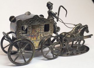 Rare 3 " Antique Silver Miniature Horse & Carriage Vintage Buggy Doll House Tp