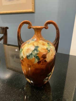 Antique Hand Painted Porcelain Urn Vase Double Handles Austrian