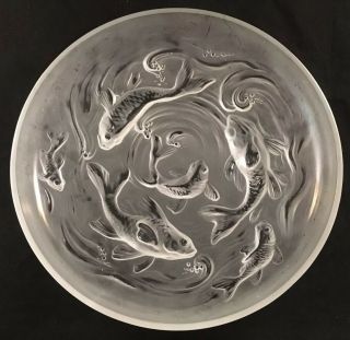 Vintage French Art Deco Verlys Frosted Glass Center Bowl Dish With Swimming Fish