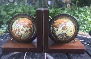 Vintage Mid Century Set Of Old World Globe Bookends