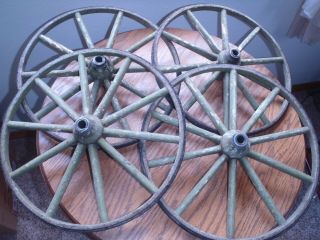 Rare Vintage Wooden Wagon Wheels Set Of 4,  13 " Diameter,  5/8 " Center Diameter