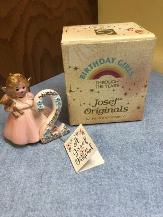 Vintage Josef Birthday Angel Girl 2 Nd Tag W/ Box 3.  25 "