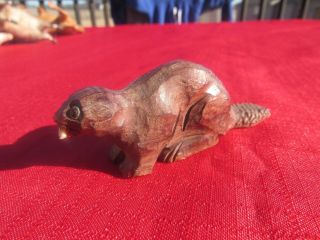 Antique Miniature Carved Wood Beaver - Glass Eyes - Teeth - 4 " Long