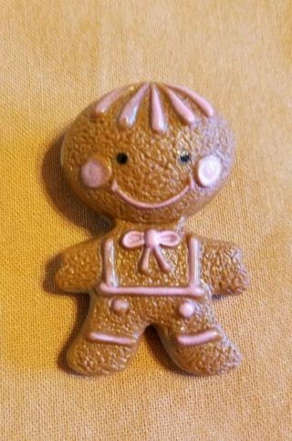 Avon Fragrance Glace Pin Vintage Gingerbread Man With Pink Cheeks Empty