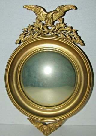 Small Antique Regency Style Gilt Brass Eagle Mirror Convex Glass 8”