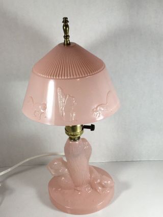 Rare Vintage 1940’s L.  E.  Smith Pink Squirrel Lamp With Glass Shade