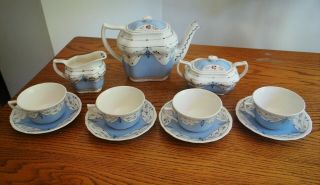 Antique Williamsburg Cumbow Ruskin Blue Tea Set