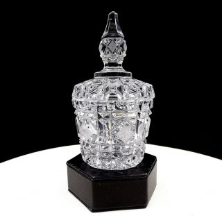 German Cut Lead Crystal Crosshatch And Mitre Cuts 6 1/8 " Condiment Jar With Lid