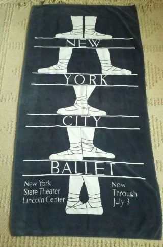 Vintage 1980s York City Ballet Nycb Promo Beach Towel Usa Made Black White
