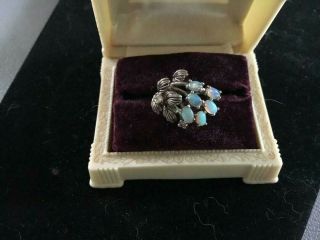 Estate Vintage Opal And White Gold Cocktail Ring Size 9.  5 Blue Opal Diamond