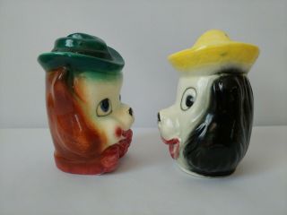 VTG ANTHROPOMORPHIC DOGS HATS SALT PEPPER SHAKERS SILLY PUP HEADS BOW TIE JAPAN 2