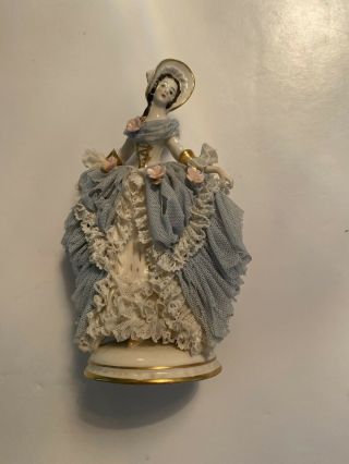 Antique German Porcelain Dresden Lace Woman Figurine 6”