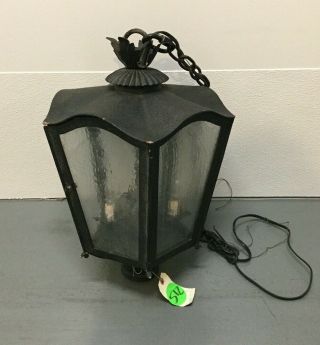 Vintage Wrought Iron Hanging Light Lantern Ornate Gothic Black Iron Antique