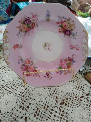 Antique 19thc Old Paris Porcelain Hand Painted Cake Plate Pink Roses Signed 10 "