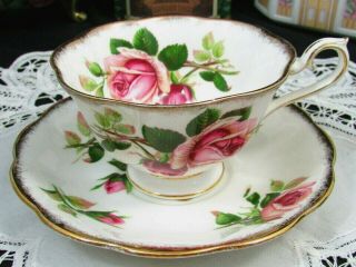 Royal Albert Anniversary Rose Sponged Gold Fluted Tea Cup And Saucer