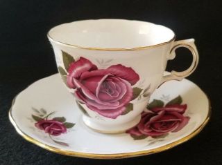Vintage Royal Kent England Bone China Cup & Saucer Pink Cabage Roses