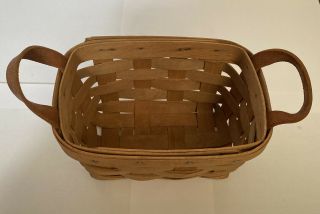 A Trisket A Tasket Vintage Longaberger Tea Basket Leather Handles 7 " X 5”