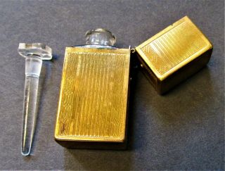 Antique Flip Top Gold Travel Perfume Bottle With Dauber