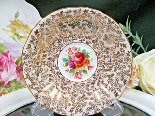 ADDERLEY tea cup and saucer gold gilt chintz teacup with flowers roses pattern 2