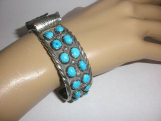 Vintage Navajo Old Pawn Sterling Silver Turquoise Men`s Watch Band Cuff Bracelet