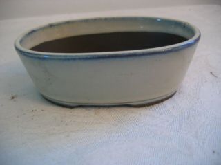 Vintage Bonsai Pot Oval Off - White W/blue Glaze 4 3/4 X 3 1/4 W/tag - 27 Of 55