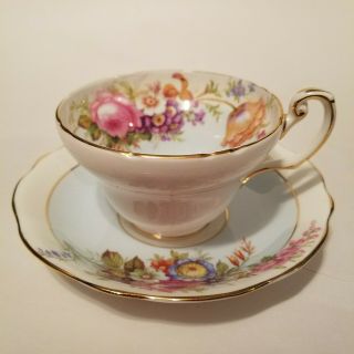 Eb 1850 Foley Bone China Tea Cup & Saucer England Porcelain Blue Band & Flowers