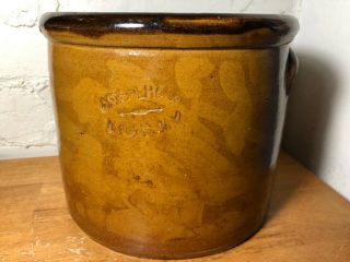 Antique Primitive Salt Glazed Stoneware Crock J.  Fisher & Co.  Lyons,  N.  Y.