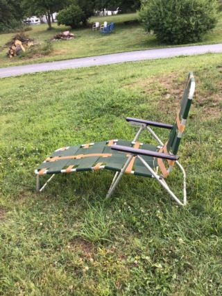 2 Webbed Vintage Aluminum Folding Chaise Lounge Lawn Chair Webbing Black green 2