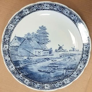 Signed Delft Boch Charger Plate With A Windmill And A Moat 15 3/4 "