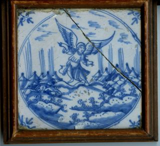 Delft Tile,  Hand Painted.  17th Century: An Angel On A Battle Field,  Fine Quality