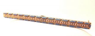 Antique Victorian 14kt Yellow Gold Seed Pearl & Blue Enamel Bar Pin Brooch