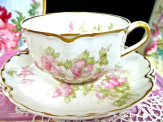 Haviland Limoges France Tea Cup And Saucer Pink Floral Pattern Teacup 1920s Bow