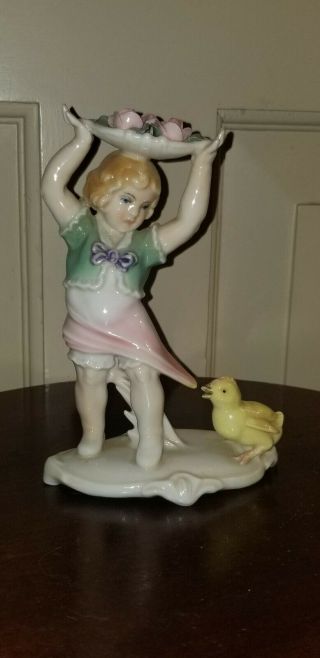 Vintage Karl Ens Porcelain Figurine Of Girl With Chick