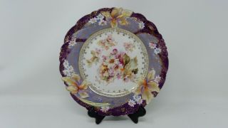 S&T RS Germany Porcelain Cabinet Plate Dark Colors Floral Design 9 1/8 