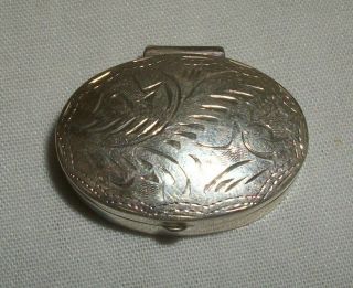Small Vintage Oval Etched Sterling Silver Pill Trinket Box 925