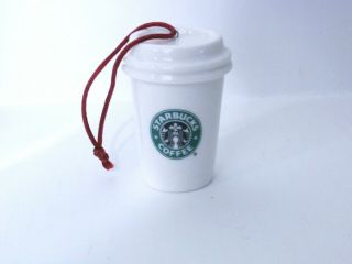 Starbucks White Porcelain Hot To Go Cup Christmas Ornament 2007