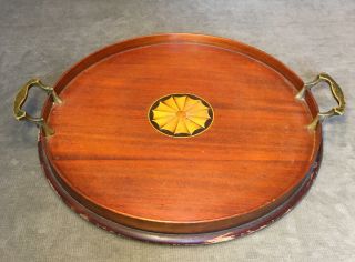 Antique Mahogany Serving Tray By Manning Bowman & Co.  15 " Dia.  For Restoration