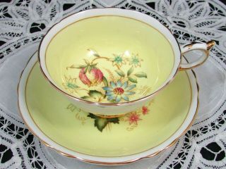 Paragon Blue And Pink Flowers Yellow Floral Wide Tea Cup And Saucer