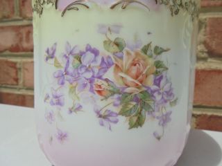 Antique C.  T.  Carl Tielsch Altwasser Germany Porcelain Biscuit Jar Roses Violets 2
