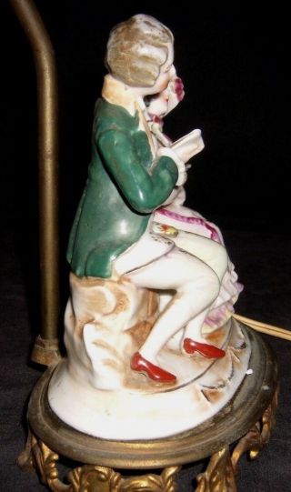 Vintage Figure Rococo Style Courting Couple Porcelain Boudoir Bedroom 12” Lamp 2
