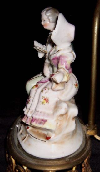Vintage Figure Rococo Style Courting Couple Porcelain Boudoir Bedroom 12” Lamp 3