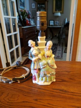 Antique German Porcelain Boudoir Lamp Victorian Figurine Man Woman Courting