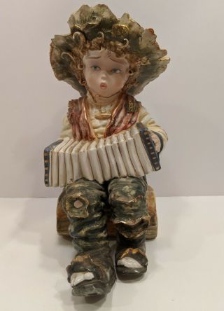 Vtg Large Capodimonte Style 12 " Porcelain Figurine Boy Accordion - Made In Italy