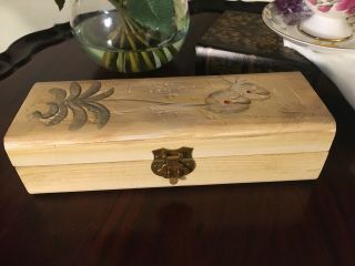 Vintage Hand Carved And Painted Wooden Trinket /jewelry Dresser Box