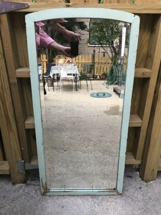 Antique Beveled Edge Arch Top Mirror W/ Wood Frame,  Foxed & 41”x20”