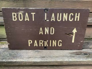 Vintage Wood Boat Launch And Parking Sign | Rare Antique Boat Sign